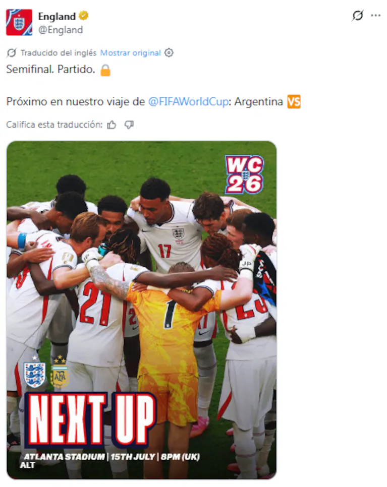 La reacción de Inglaterra luego de que confirme que jugará contra Argentina. (Foto: Captura).