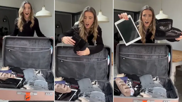 La joven mostró las pertenencias que contenía el equipaje en un video. (Foto: captura de video)