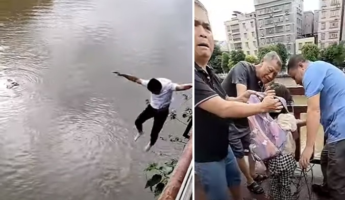 Hero Leaps To The Rescue: Daring Riverbank Jump Saves Drowning Girl