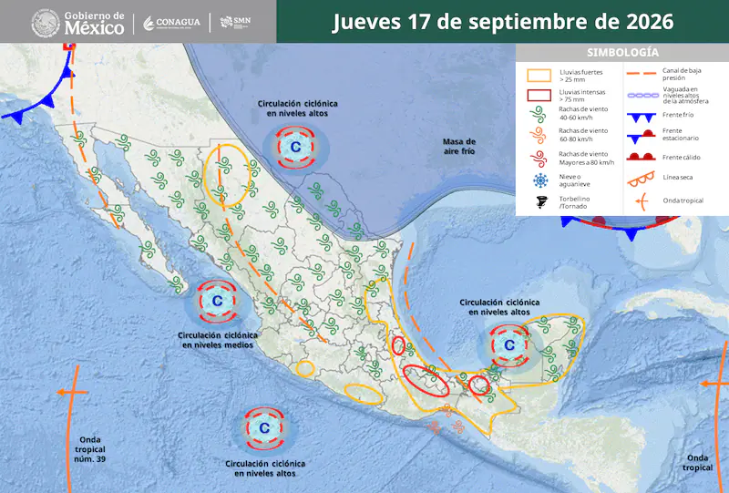Pronostican lluvias intensas y vientos fuertes en las próximas 24 horas
