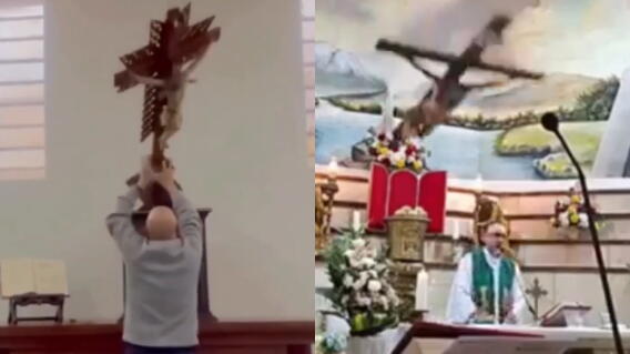 Sacerdote en Colombia sufrió la caída de una cruz, video se viraliza tras tragedia en Ecuador