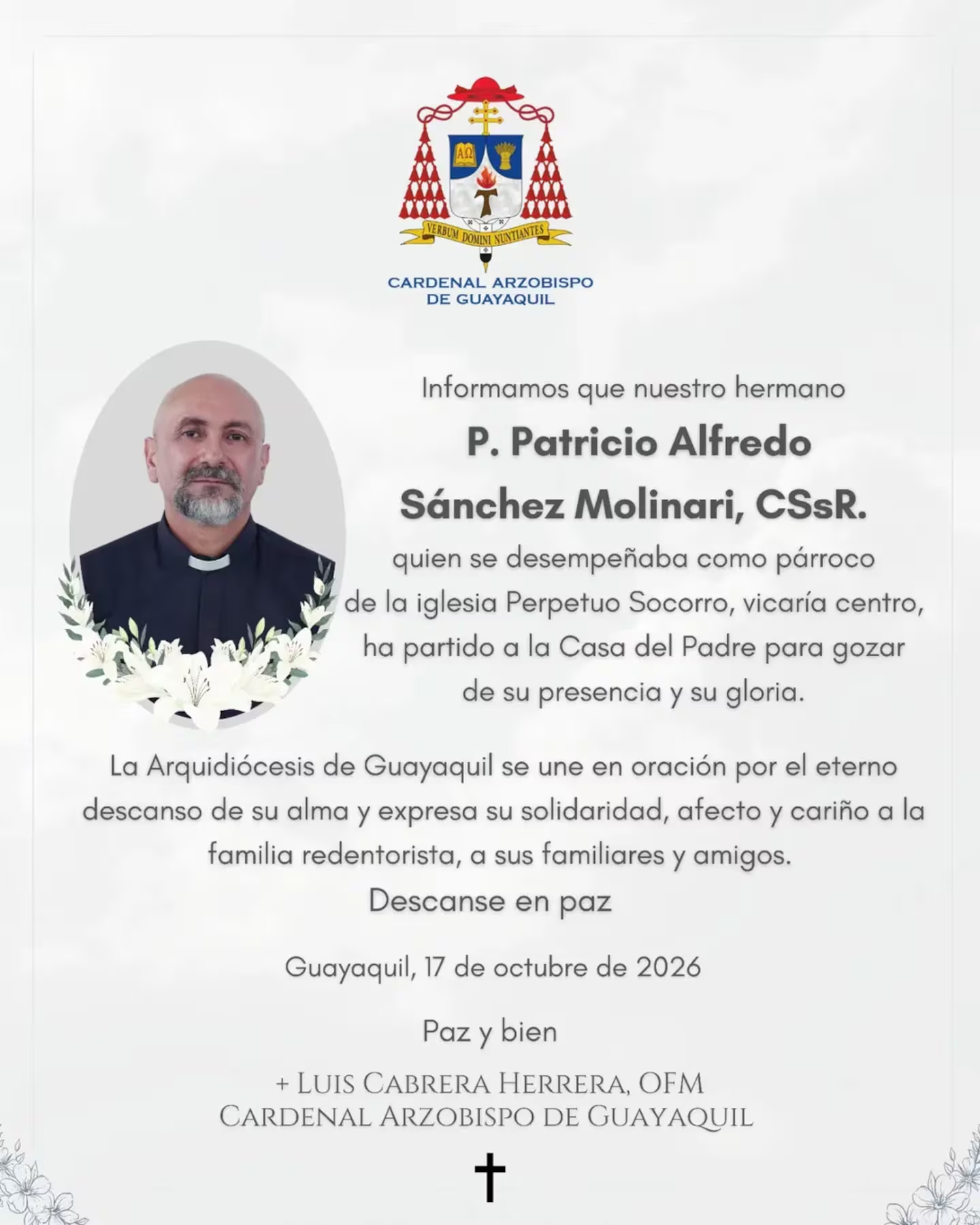 Detalles revelados sobre el crucifijo que ocasionó la muerte del padre Patricio Sánchez en Ecuador